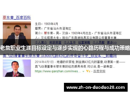 老詹职业生涯目标设定与逐步实现的心路历程与成功策略